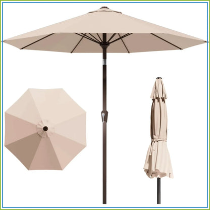 9FT Patio Umbrella with Fiberglass Ribs, Outdoor Market Umbrella with Crank and Tilt, UV Resistant Waterproof Canopy for Patio, Garden, Deck, Pool