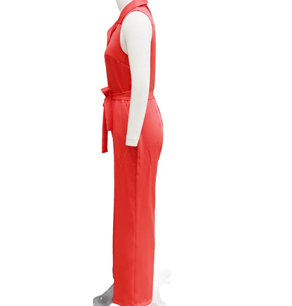 Sleeveless Lapel Jumpsuit Women's Fashion Button Down Shirt Collar Solid Color Wide Leg Commuting Office With Pocket Jumpsuit