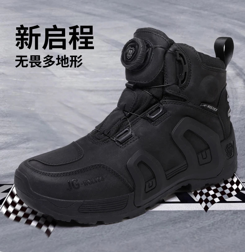 Motorcycle Riding Boots Waterproof Cowhide Leather Breathable Anti-Slip Wear-Resistant Touring Moto Shoes for Men Women