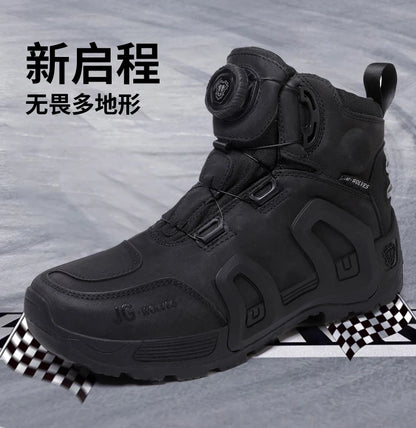 Motorcycle Riding Boots Waterproof Cowhide Leather Breathable Anti-Slip Wear-Resistant Touring Moto Shoes for Men Women