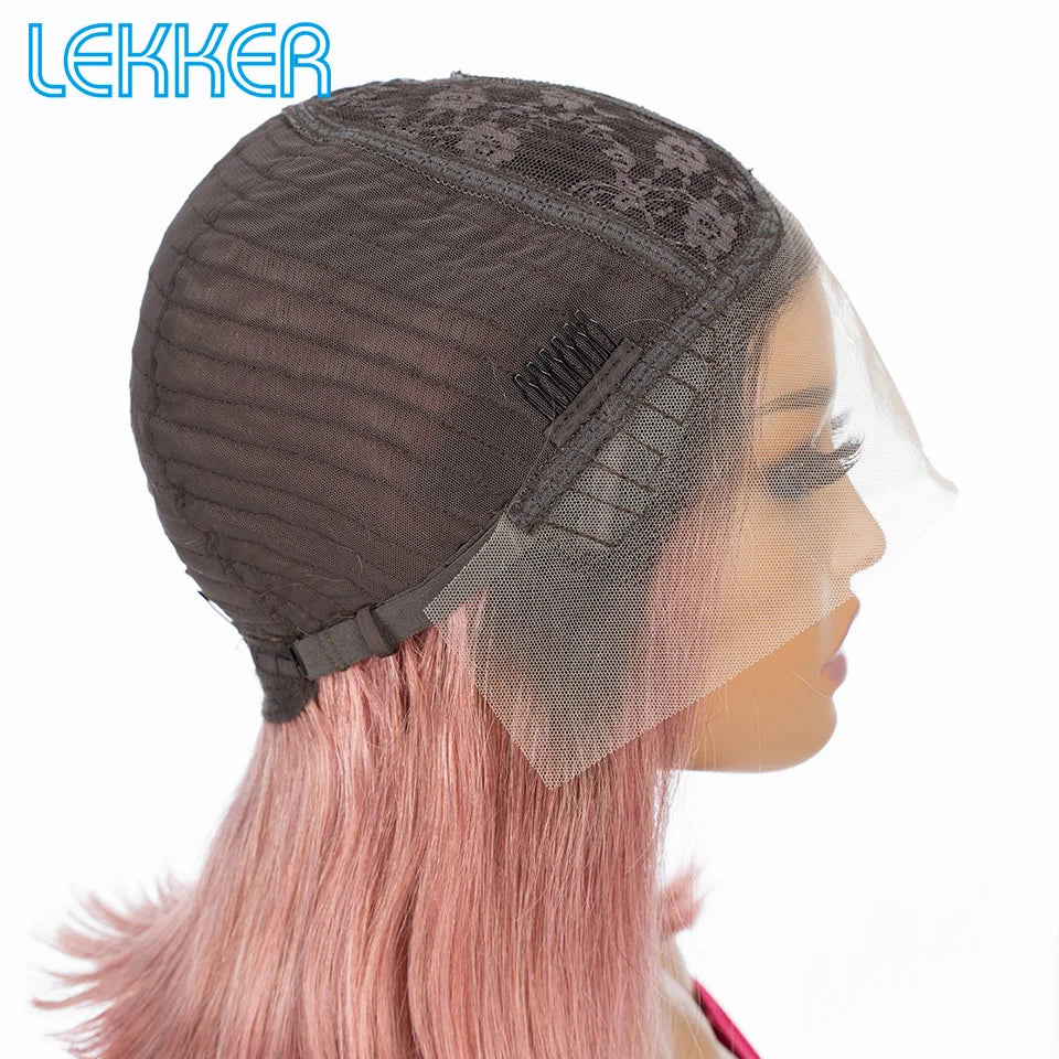 100% Human Hair Wigs Highlight Brown Long Pixie Straight Bob Middle Part lace Front For Women Brazilian Remy hair Glueless Wigs