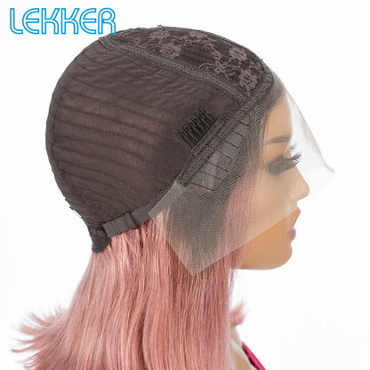 100% Human Hair Wigs Highlight Brown Long Pixie Straight Bob Middle Part lace Front For Women Brazilian Remy hair Glueless Wigs