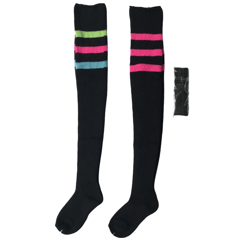 Women's Striped Plus Size Thick Thigh-High Socks Collection Big Girls Acrylic Yarn Stretch Colorful Streaks Leg Warmer Socks
