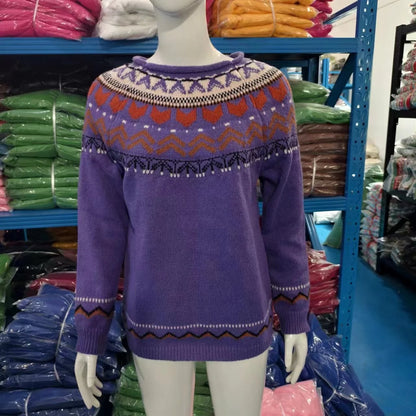 2025 Spring Knitted Women Sweater Print O-neck Long Sleeve Casual Loose Sweaters Female Winter Elegant Trendy Ladies Clothes