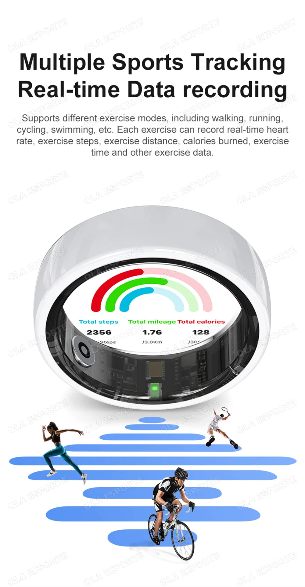Smart Couple Ring Bluetooth Connection Multiple Sports Modes Pedometer Fitness Rings Heart Rate Sleep Monitoring 5ATM Waterproof