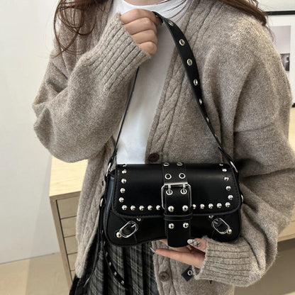 Shoulder Bag for Women Pink Underarm Bags PU Leather Crescent Bags with Rivet Small Y2k Purses Trendy Armpit Purse