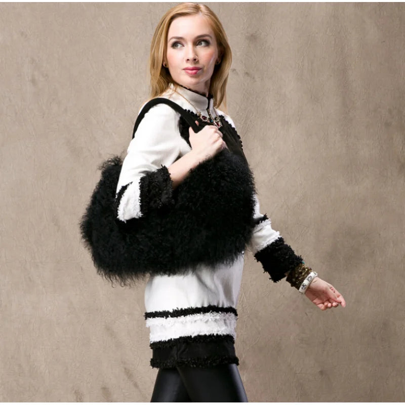 Wool Bag Cute And Versatile Winter Handbag Wool Large Capacity Woman Bags Relaxed Texture Furry Women Fashion Tote Shoulder Bag