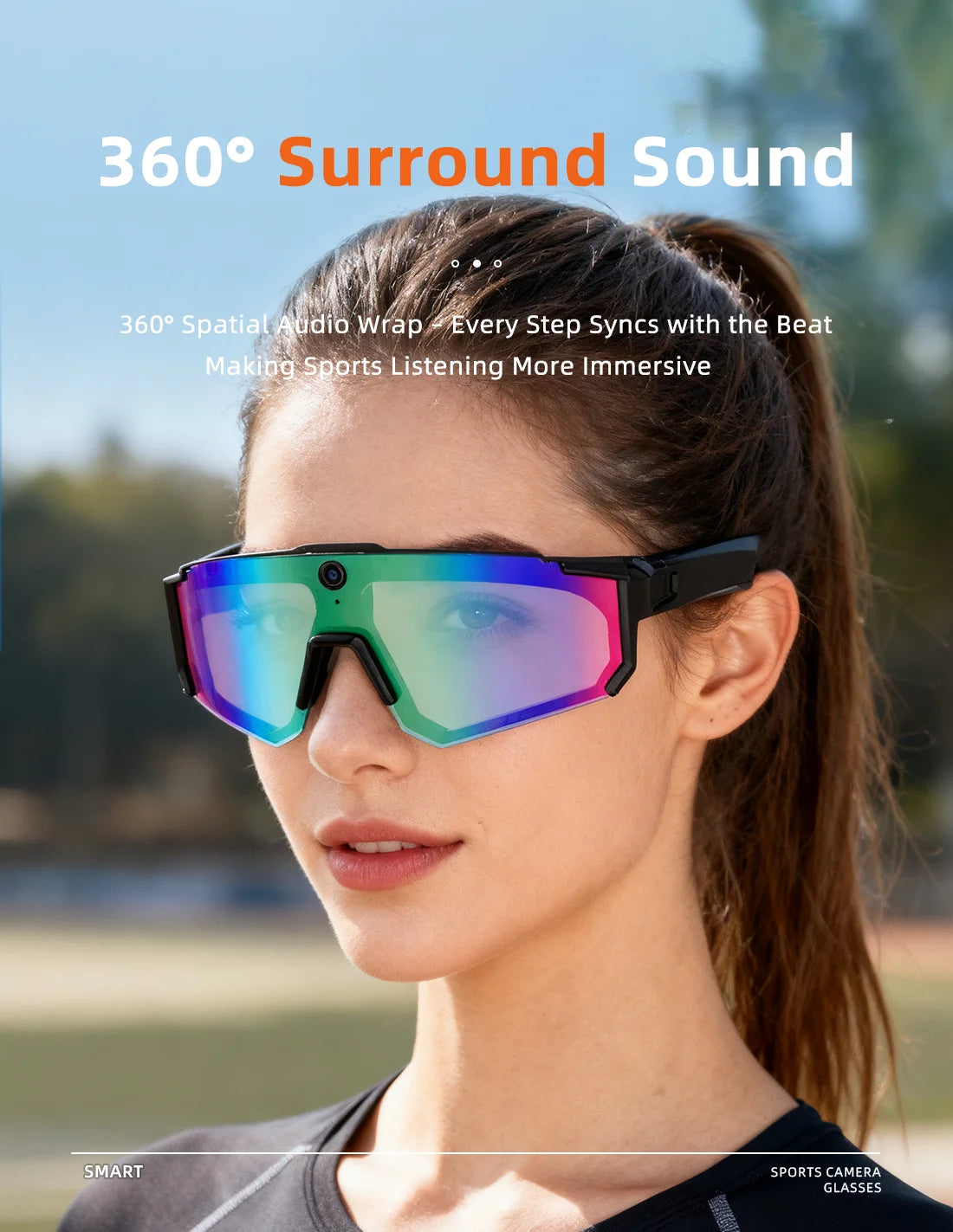 Smart Video Sunglasses 1200P 30fps Action Camera 32GB WiFi App Transfer Dual Anti-Shake AI Object Identify Fast Charge Glasses