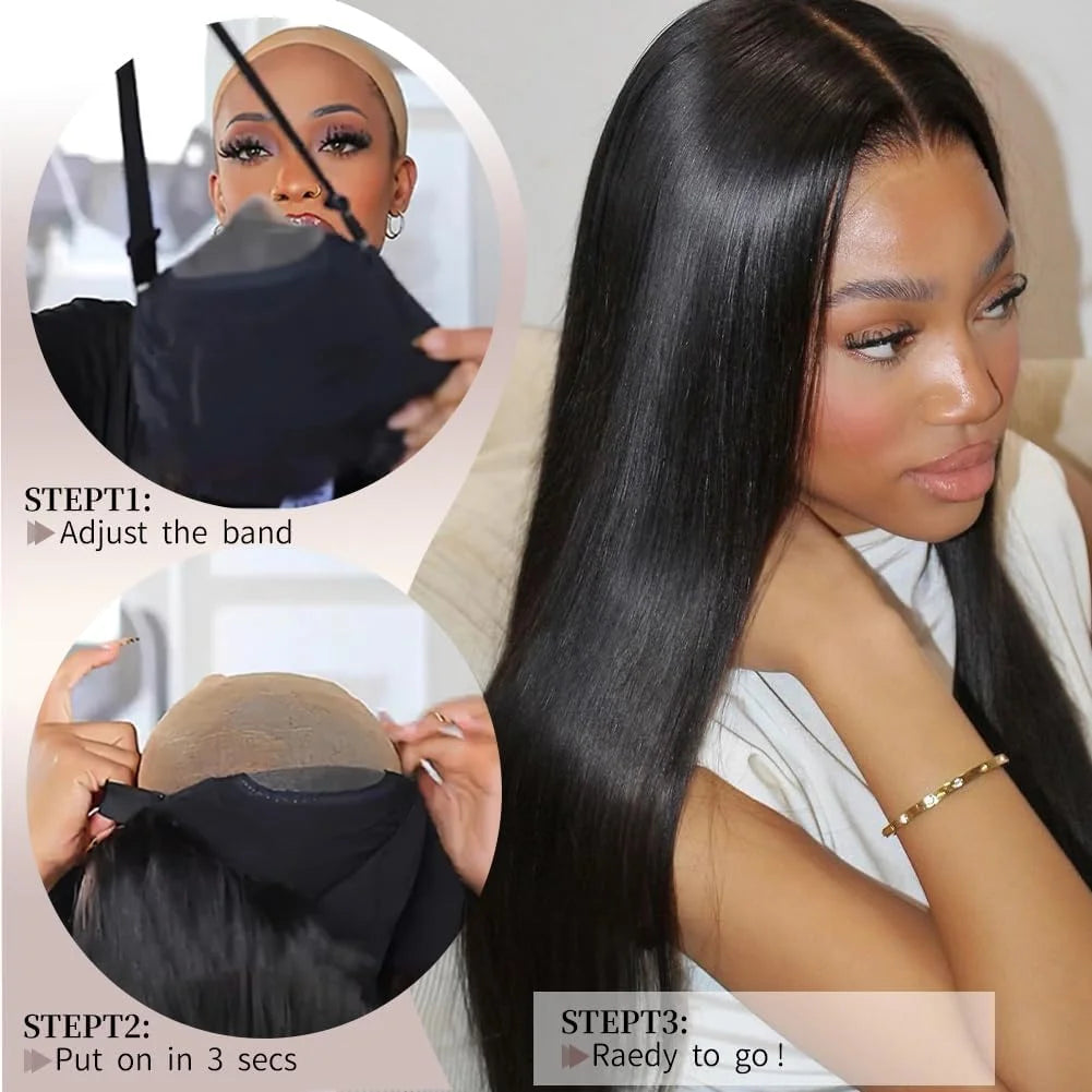 Silky Straight Lace Front Wigs Human Hair 200% Density 26 Inch Human Hair Wig for Women Natural Black HD Transparent Lace