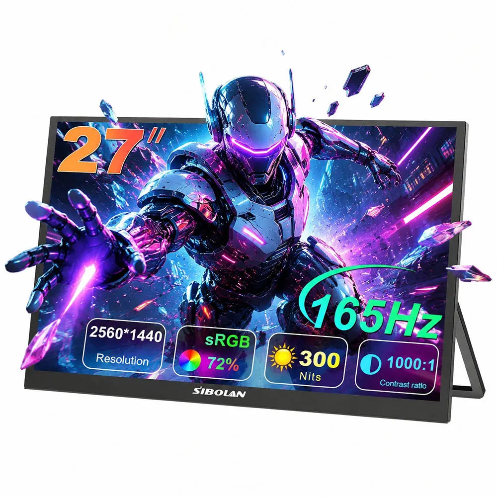 Sibolan 27 inch 2.5K Portable Monitor 165Hz 72% sRGB HDMI USB-C Plug Built-in Mount Laptop Display Extender For Windows Mac