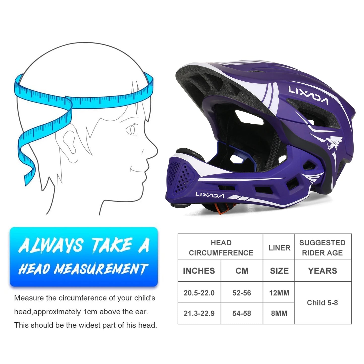Lixada Kids Full Face Helmet Detachable Children Sports Safety Bike Helmet Protective Gear for Cycling Skateboarding Roller Skat