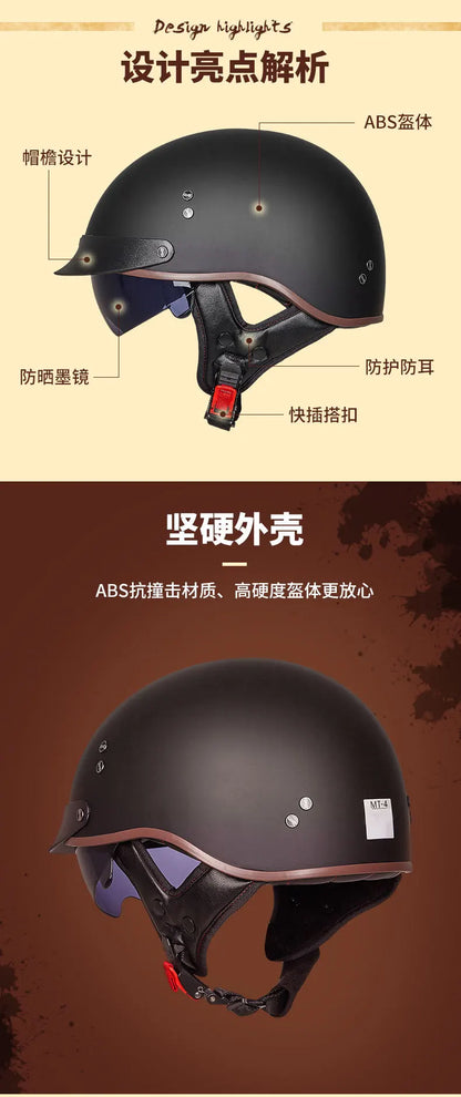 Retro Half Helmet Motorcycle Cruiser Helmet German Style Vintage Casco Moto Open Face Chopper Biker Pilot DOT Capacetes Para