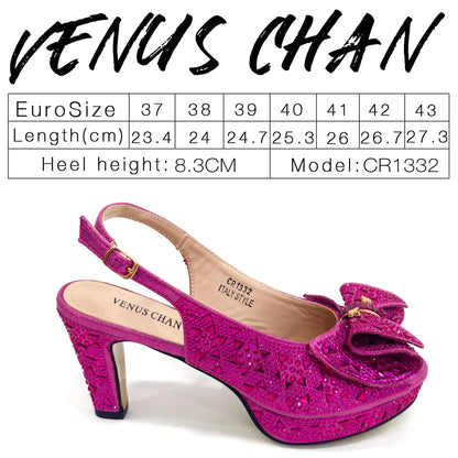 Venus Chan 2026 Women’s Italian Gold High Heels with Rhinestone Detail & Matching Bag Set - Stylish Pointed Toe Design