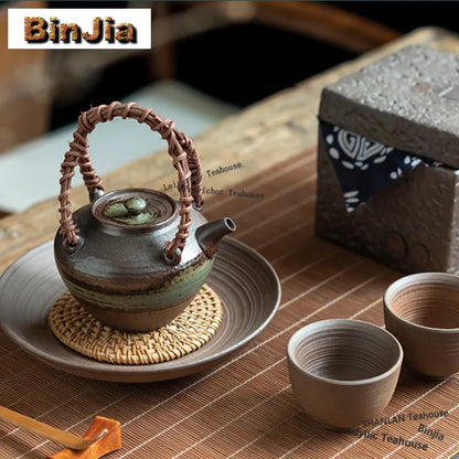 400ml Clear Water Wood-fired Porcelain Lifting Handle Teapot Aesthetic Tea Infuser Pot Tea Maker Kettle With Strainer Teaware
