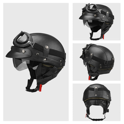 Motorcycle Half Helmet Leather Vintage Helmet Four Seasons General Safety Helmet Anti Fall And Sun Cap Moto Open Face Helmet