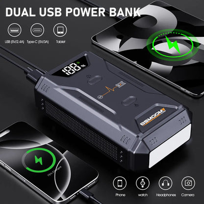 Professional Car Battery Starter Power Bank 5000A Jump Starter Portable 12V Car Battery Booster with 150PSI Air Pump