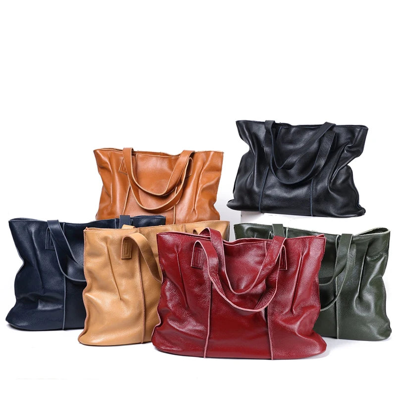 Women's Luxury Designer Natural Cowhide Soft Handbag Famale Fashion Shoulder Bag Ladies Cow Leather Large Capacity Tote Bag