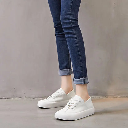 GKTINOO Genuine Leather Lace Up White Shoes For Women Flats Heel Sofe Soles Sneakers Shoes Luxury Leisure Fashion Big Head Shoes