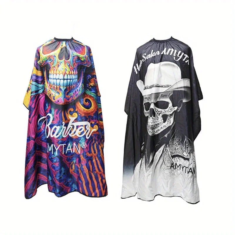 Skull Print Design – Vibrant Mexican Skull Print Salon Barber Cloth Adjustable Snap Closure Haircut Apron for Hair Styling