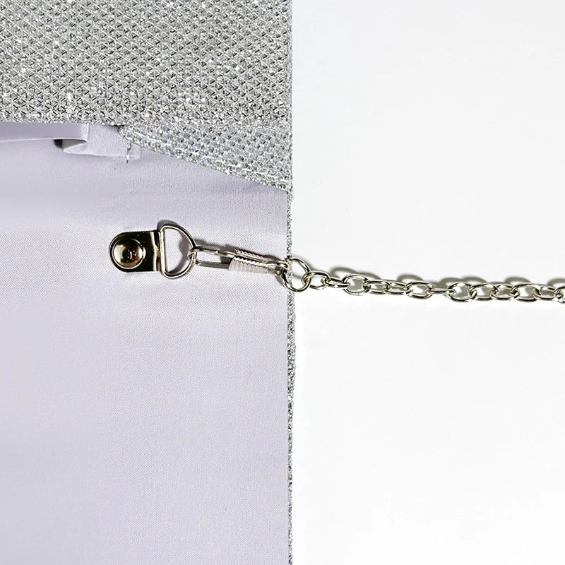 Women Fold Glitter Handbag Shiny Envelope Evening Bag Ladies Pleated Silver Clutch Chain Wedding Party Mini Long Purse XA12ZD