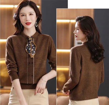 Korean Female Round Neck Pullover Knit 2025 Women Fashion Large Size 4XL Knitted Coat Autumn Ladies Tie Up Sweater Short Jacket