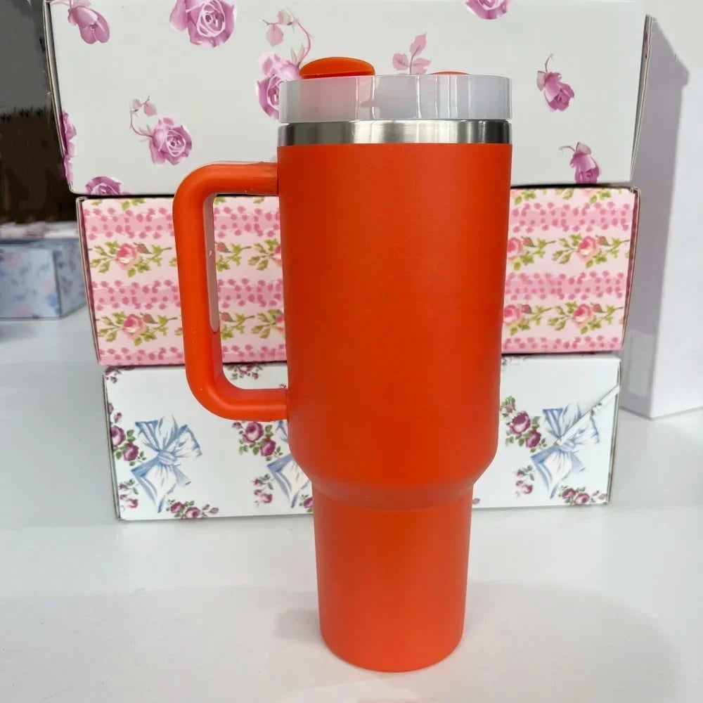 40oz Tumbler withLOGO Handle Lid Straw Stainless Steel Vacuum Insulated Quengher H2.0 Thermos Cup Silicone Boot for Stanleys