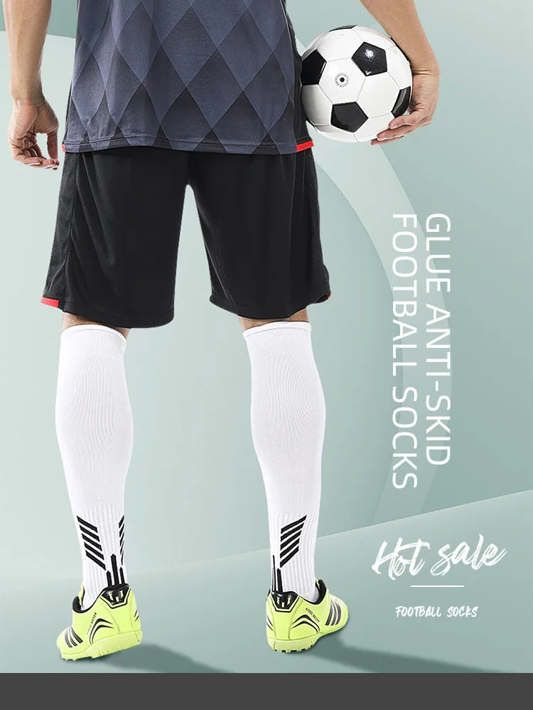 Anti Non Slip Football Socks Cut Black Long Length Adhesive Towel High Leg Grip Soccer Stockings Sports for Men and Children
