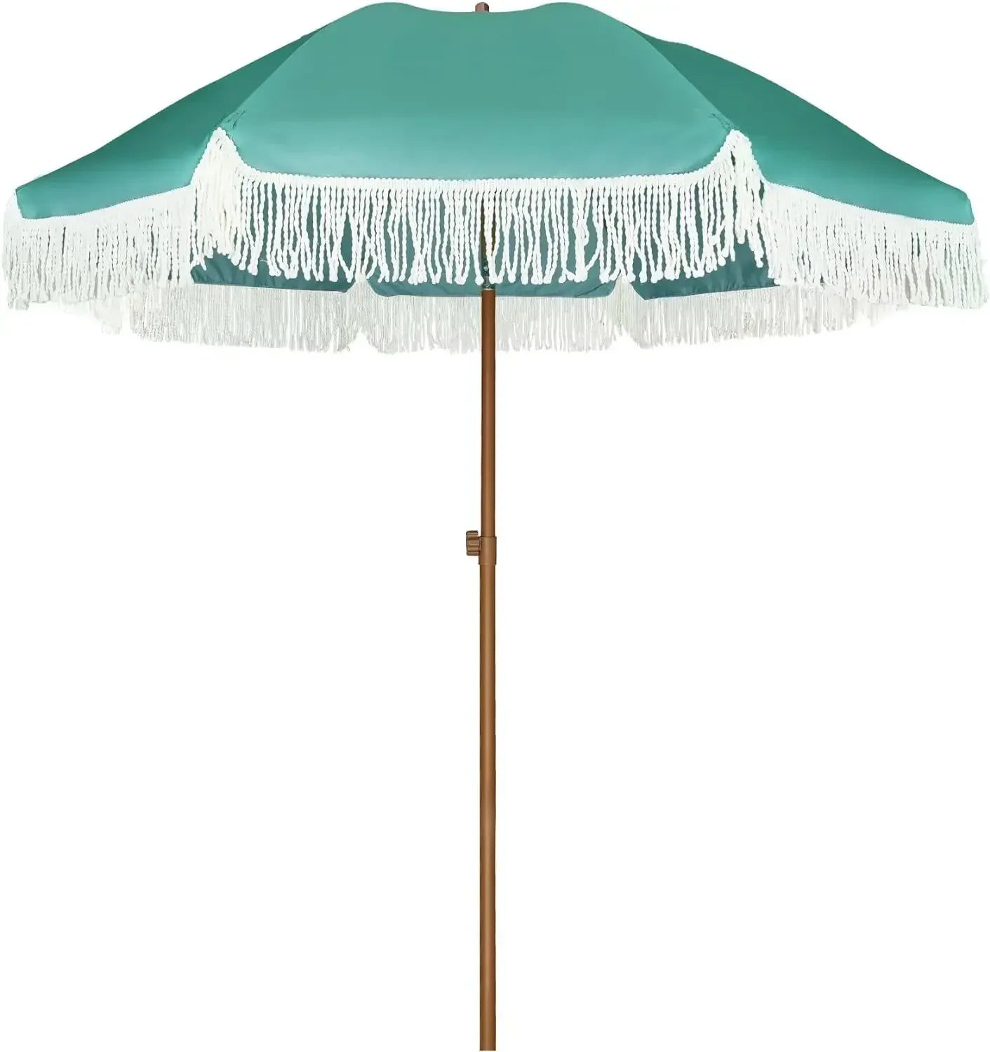 #For 7ft Patio Umbrella with Fringe Outdoor Tassel Umbrella UPF50+ Premium Steel Pole and Ribs Push Button Tilt,  Gazebo&