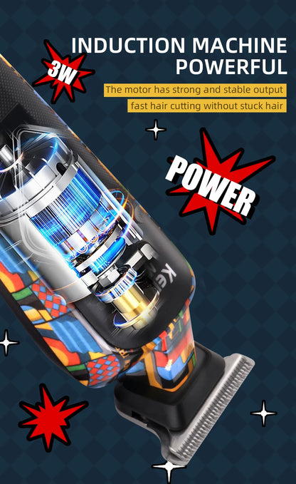 Kemei-5090 Digital Display Professional Barber Pusher For Men Hair Clipper Reciprocating Random Graffiti Pattern Electric