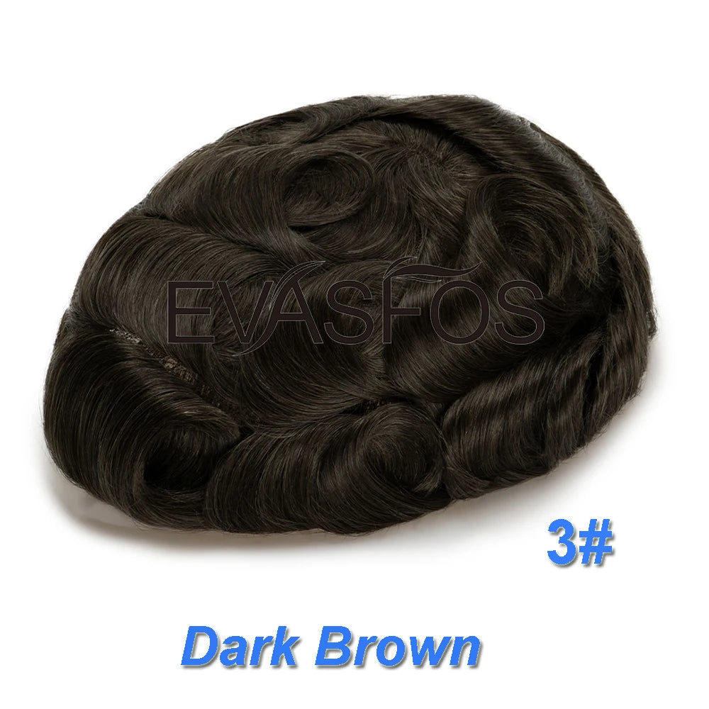 EVASFOS 0.02-0.04mm Super Thin Skin Men's Toupee Natural European Human Hair Male Wig Prosthesis Hair System For Men