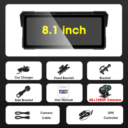 7/8.1'' 4K&1080P Motorcycle DVR GPS Navigation Wireless CarPlay Android Auto Screen Digital Motorbike Dashboard Moto Accessories