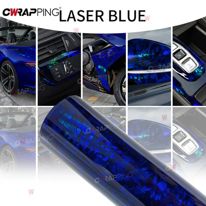 145cmx200cm Laser Carbon Fiber Wrap Self-adhesive Film Door Roof Hood Blue Vinyl Paper for Car Accessory Car Wrapping Stickers