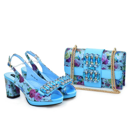 New Arrival Italian Shoes with Matching Bags for Nigeria Women Luxury Shoe and Bag Set for Party in Women Rhinestone Party Pumps