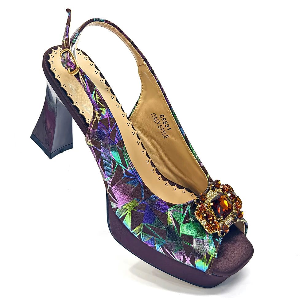 Venus Chan 2025 Elegant Peep-Toe Heels for Women - Perfect Italian Party Shoes & Bag Set with Sparkling Diamond Accents