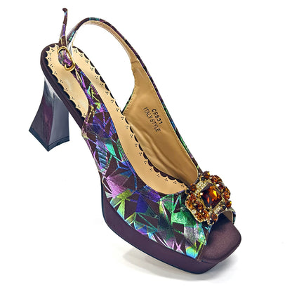 Venus Chan 2025 Elegant Peep-Toe Heels for Women - Perfect Italian Party Shoes & Bag Set with Sparkling Diamond Accents