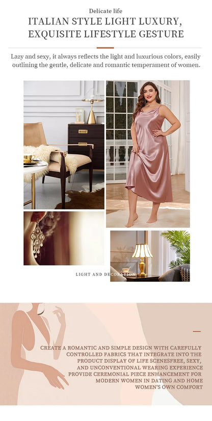 Plus Size 3Xl 4Xl 5Xl Nightgown Lady Sexy Swing Collar Nightdress Long Lingerie Women Summer New Satin Sleepwear Nightwear