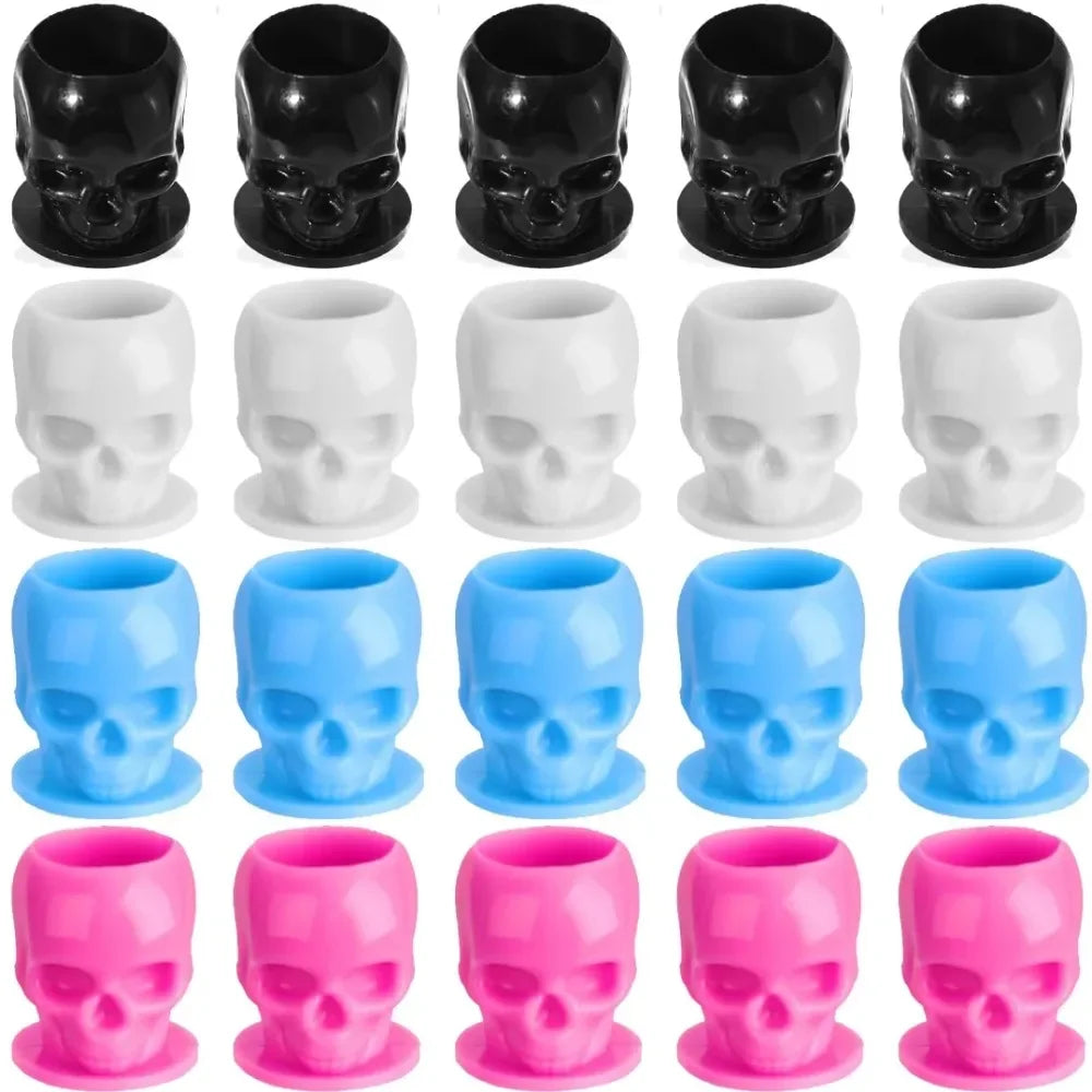 50Pcs Disposable Tattoo Skull Ink Cups Permanent Makeup Coloring Pigment Cup Container Tattoo Accessory for Tattoo Artists