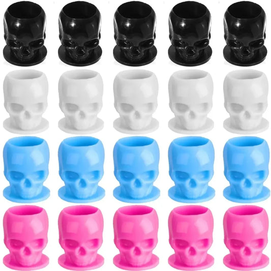 50Pcs Disposable Tattoo Skull Ink Cups Permanent Makeup Coloring Pigment Cup Container Tattoo Accessory for Tattoo Artists