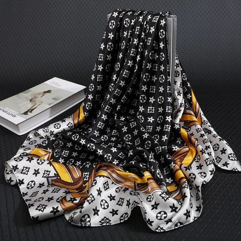 90*90CM Fashion Scarves for Women Shawl Print Silk Satin Hijab Scarf Female Bandana Luxury Brand square Shawls Scarfs For Ladies