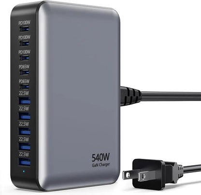 New 540W 10-port fast charging station type-c charger Multi-port USB mobile phone charger Convenient charger Home Office Travel
