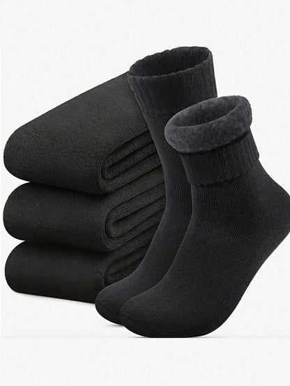 3Pairs Men's Thermal Lined Socks, Thick Soft Comfortable Sock For Cold Weather, Winter Hiking Boots, Black