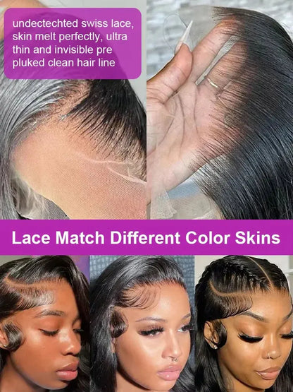 40 Inch 13x4 Transparent Body Wave Lace Front Wigs 250 Density  13x6 HD Lace Frontal Human Hair Wig Long Black Human HairWig Natural Color