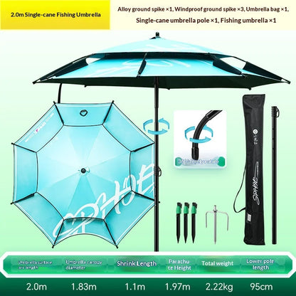 Heavy Duty Fishing Umbrella Thick UV Sunshade Three Fold Large Double Pole Beach Patio Camping Umbrella Base Included Outdoor