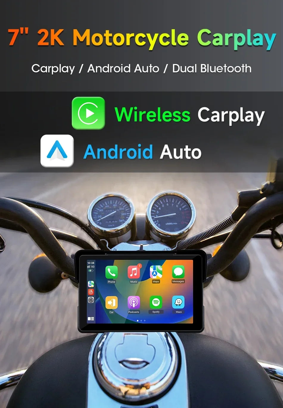 Jansite 7 inch 2K Motorcycle Upgrade Module DVR Navigation GPS Wireless CarPlay Waterproof IPX7 TPMS Portable Smart Display Cam