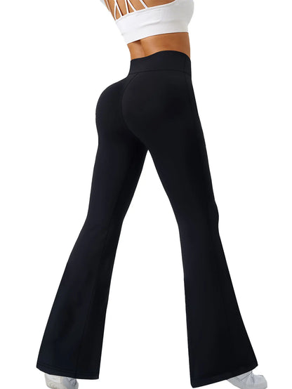 Ladies' ultra soft high waisted velvet flared pants, tight fitting pants with soft belly cinching and wide leg flared pants