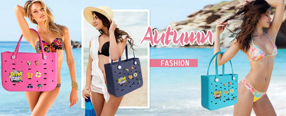 L Large Beach Bag EVA Rubber Waterproof Beach Travel Picnic Storage Basket Women's Shopping Handbag Hemp Bag Jelly Tote Bag