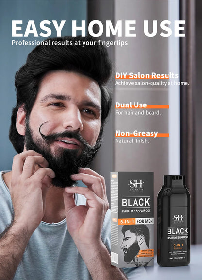 Sevich Hair Dye Shampoo 5 In 1 For Men Black Hair Dye Shampoo Beard Color Dye Cream To Cover Gray White Hair Darkening Shampoo