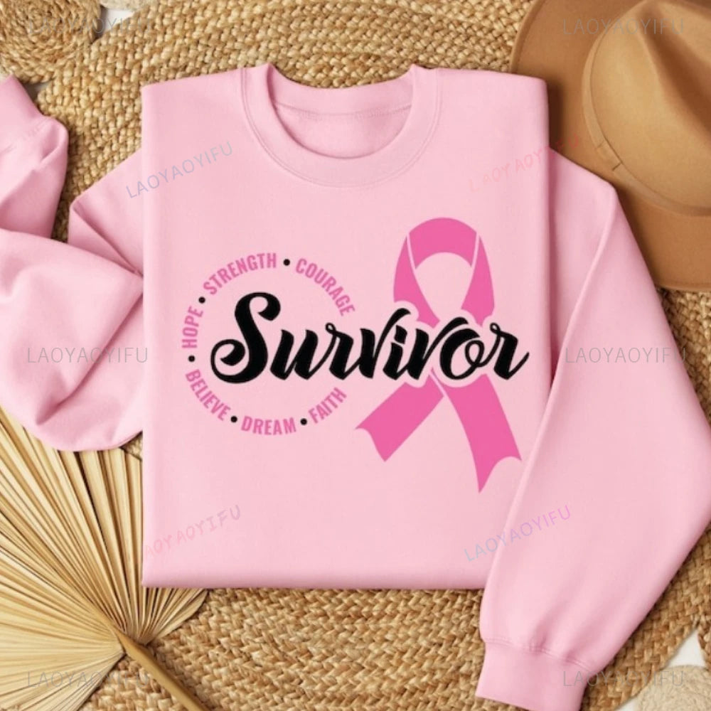 Cancer Survivor Sweatshirt Cancer Fighter Pink Ribbon Breast Cancer Fighter Hoodie Fit Youth Sports Outdoor Wear