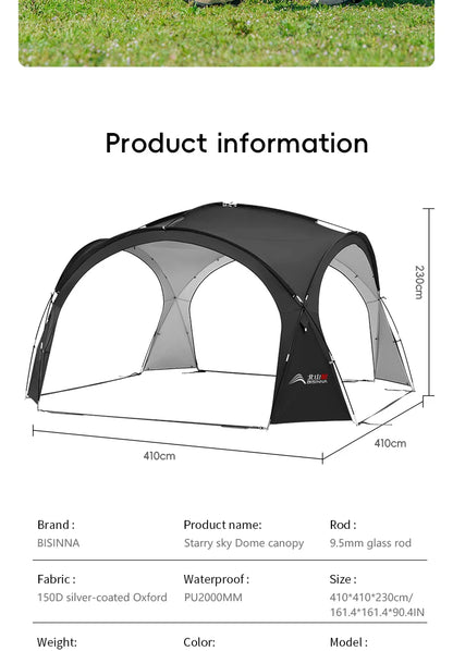 BISINNA Outdoor Camping Dome Tent Luxury Large Round Canopy Silver-coated Garden Awning Family Picnic Pergola Tent