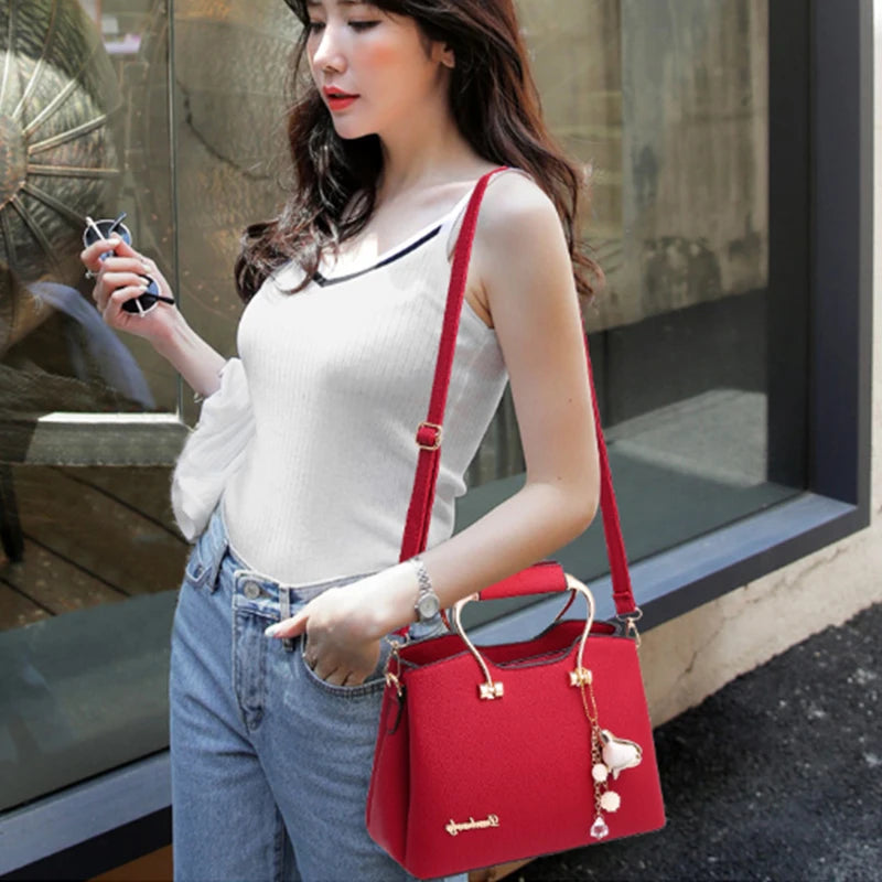 Luxury Handle Bags For Women PU Leather Pendant Crossbody Bag Large Capacity Messenger Handbag Middle-aged Mommy Bags Tote Purse